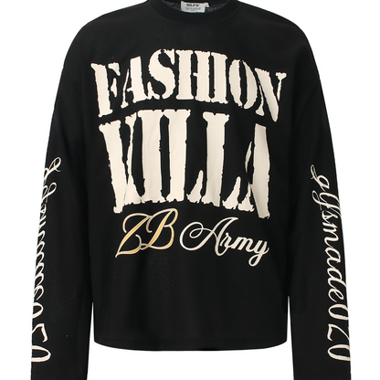 Letter Print Waffle Knit Long Sleeve T-Shirt