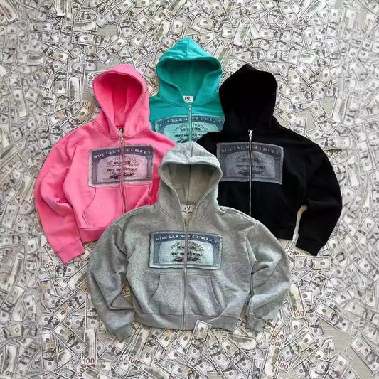 American Style Zipper Hoodie Sweatshirt