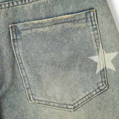 Men's Star Print Denim Shorts Loose Fit