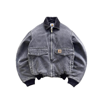 Washed denim jacket for men's autumn and winter warmth