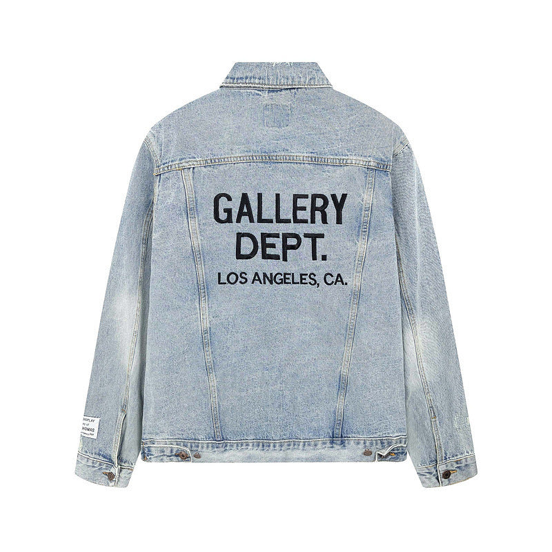 Embroidered Washed Destroyed Denim Jacket