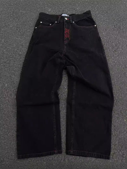 Mens Washed Cotton Wide Leg Jeans