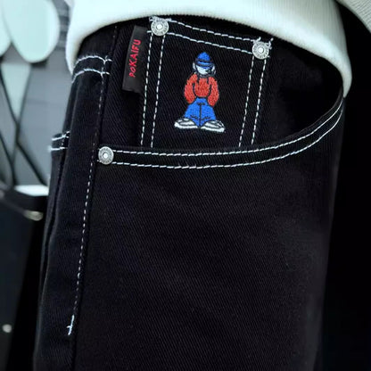 Loose Embroidered Denim Pants