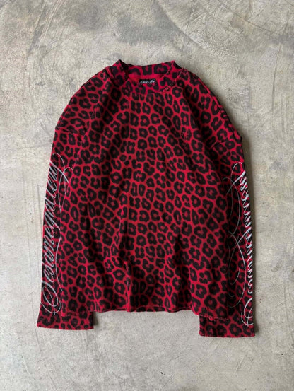 Retro Leopard Print Round Neck T-shirt