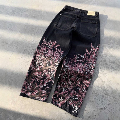 Japanese Style 3D Printed Cherry Blossom Casual Pants