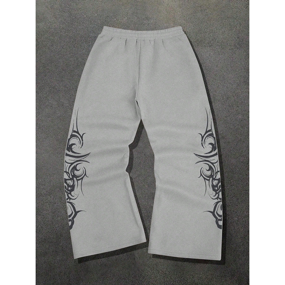 Retro Printed Straight Leg Casual Pants