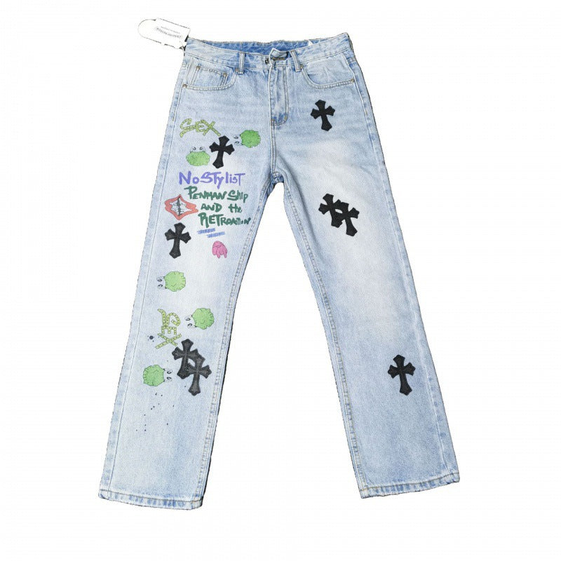 Loose Printed Straight Jeans Chrome Hearts