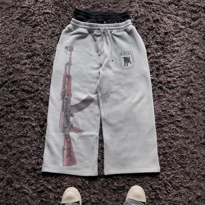 Double waist printed straight-leg pants