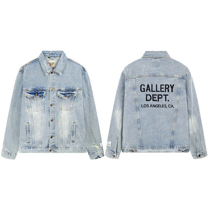 Embroidered Washed Destroyed Denim Jacket