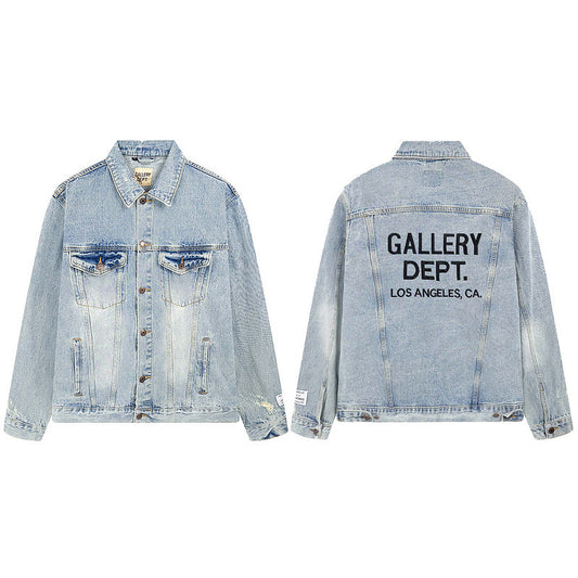 Embroidered Washed Destroyed Denim Jacket