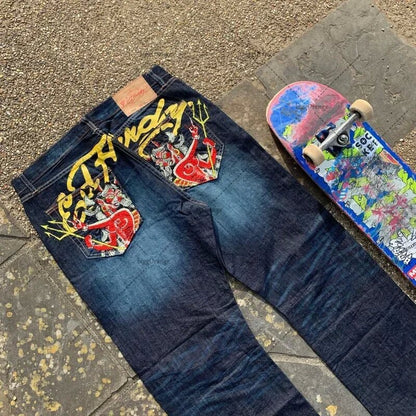 Straight-leg retro loose wide-leg jeans