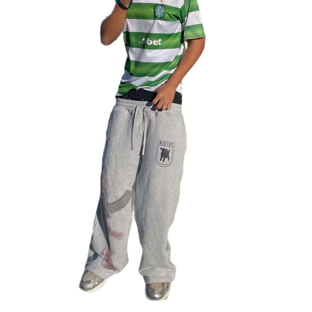 Double waist printed straight-leg pants