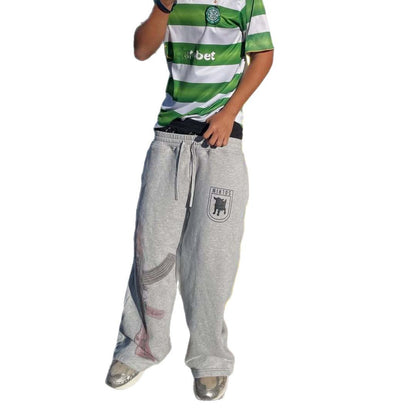 Double waist printed straight-leg pants