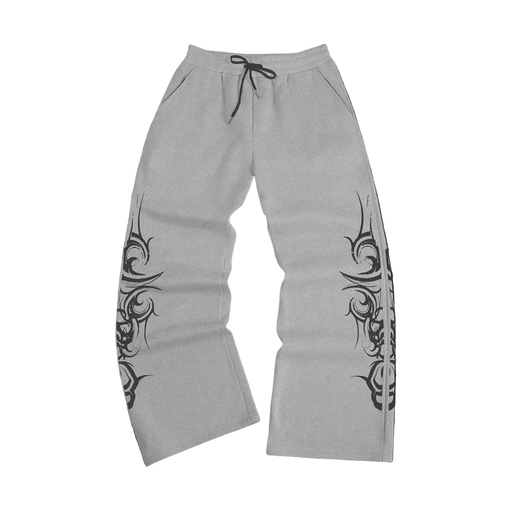 Retro Printed Straight Leg Casual Pants