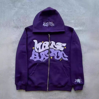 Zip Front Graphic Print Hoodie