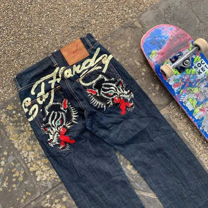 Straight-leg retro loose wide-leg jeans