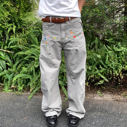 Embroidered Straight Leg Pants