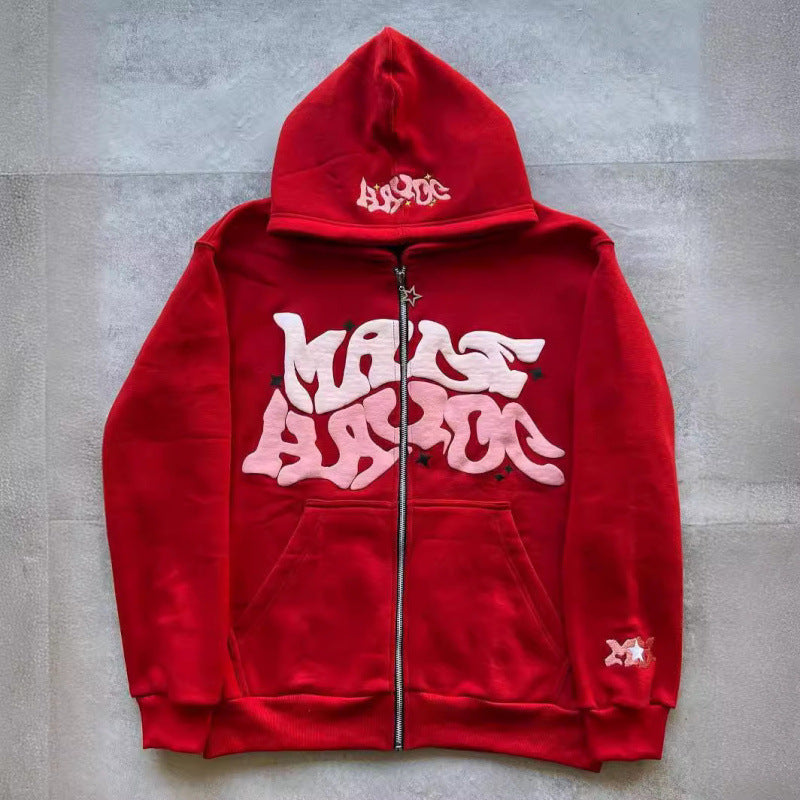 Zip Front Graphic Print Hoodie
