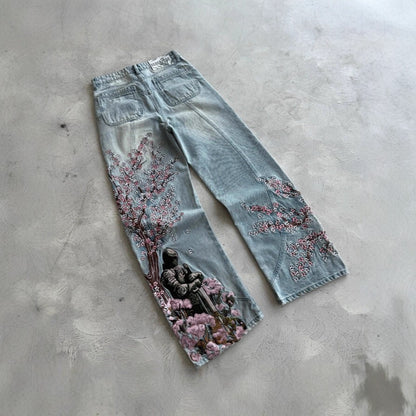 Japanese Style 3D Printed Cherry Blossom Casual Pants