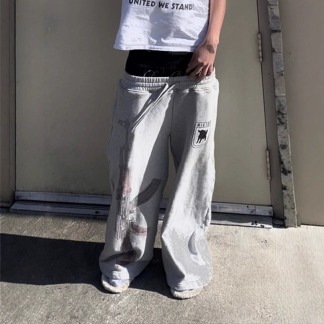Double waist printed straight-leg pants