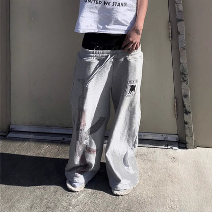Double waist printed straight-leg pants