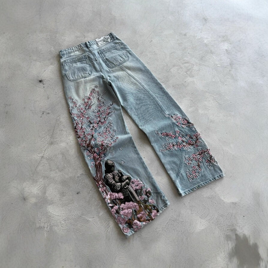 Japanese Style 3D Printed Cherry Blossom Casual Pants