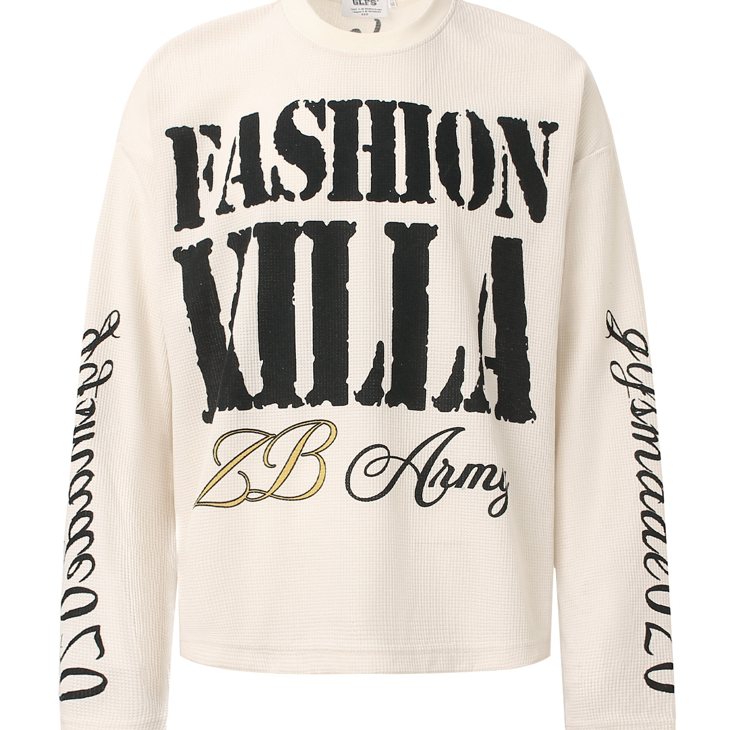 Letter Print Waffle Knit Long Sleeve T-Shirt
