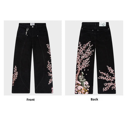 Japanese Style 3D Printed Cherry Blossom Casual Pants