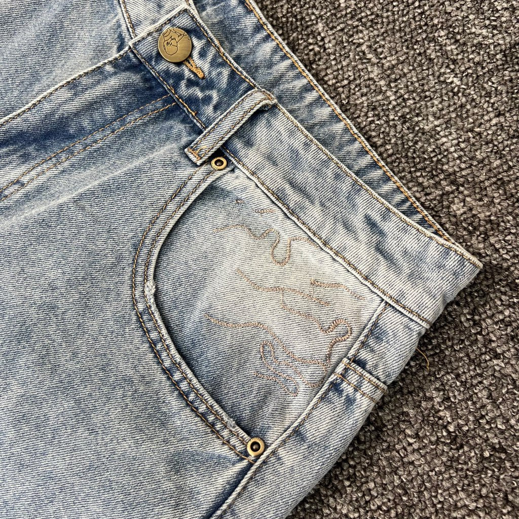Embroidered denim shorts