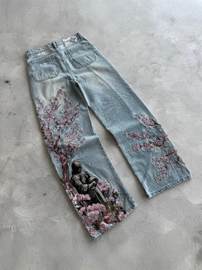 Japanese Style 3D Printed Cherry Blossom Casual Pants
