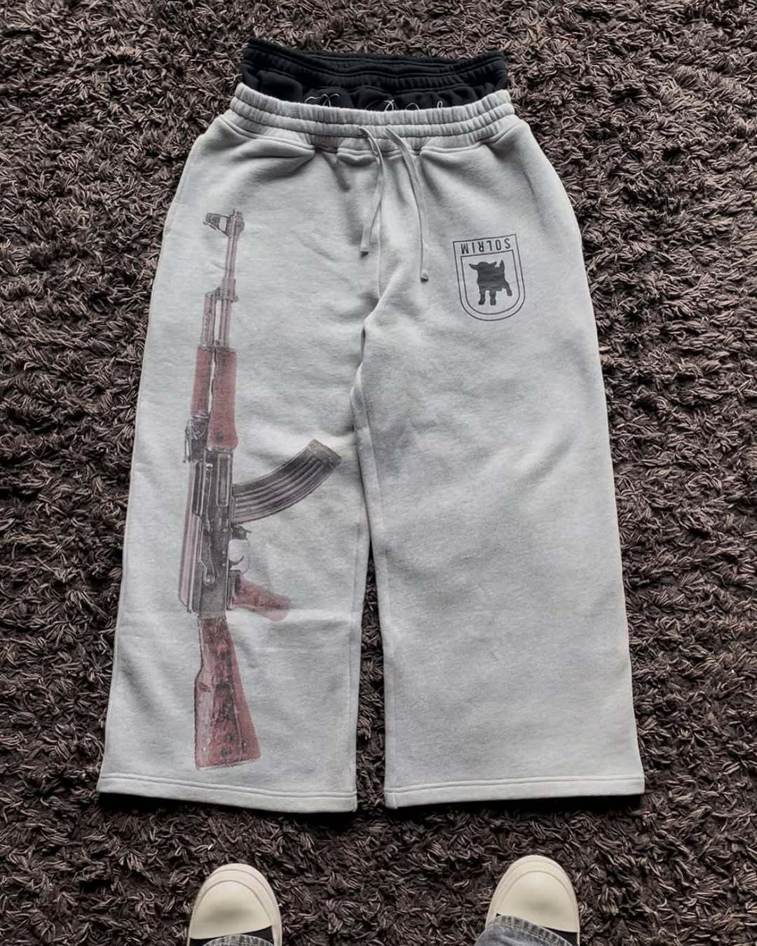 Double waist printed straight-leg pants