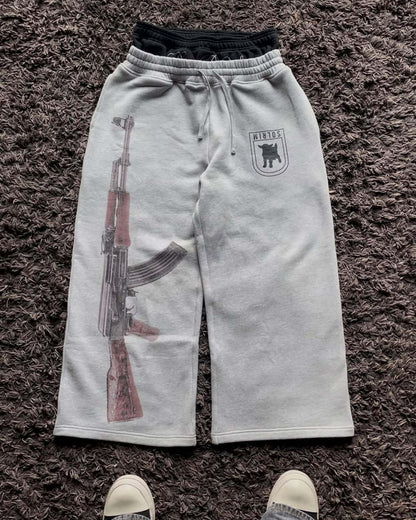 Double waist printed straight-leg pants