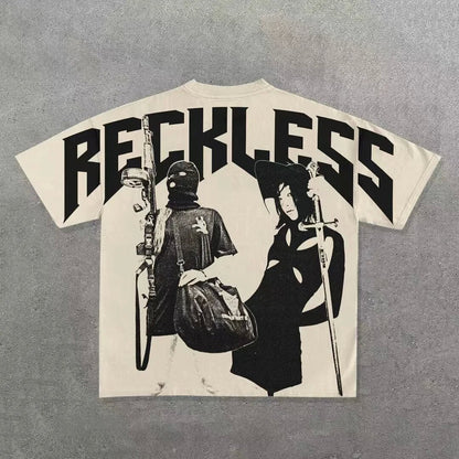 Men's printed punk casual short-sleeved shirt