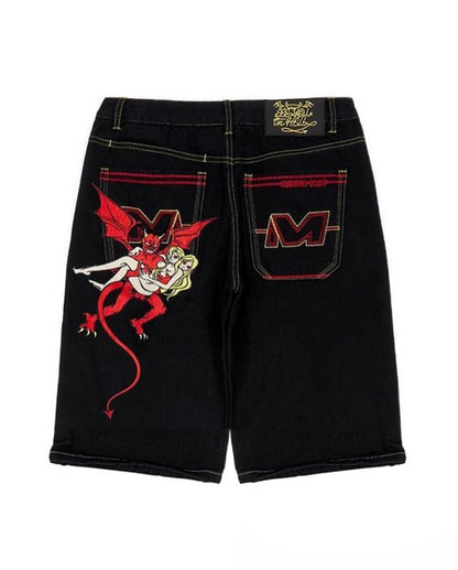 Embroidered Denim Shorts