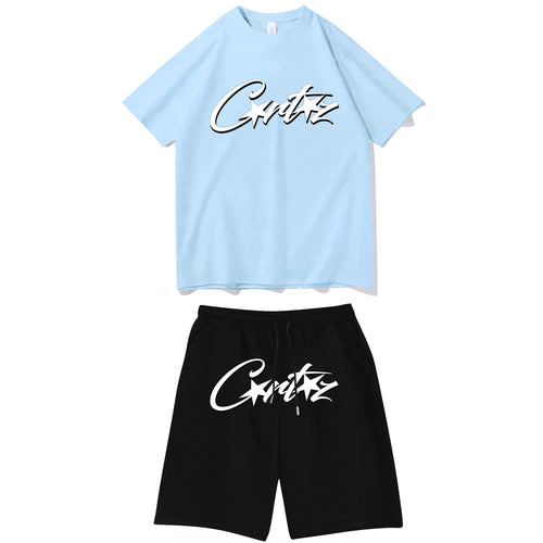 Letter-print hip-hop streetwear set