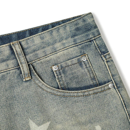 Men's Star Print Denim Shorts Loose Fit