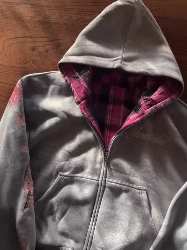 Reversible Letter Embroidery Hooded Sweatshirt