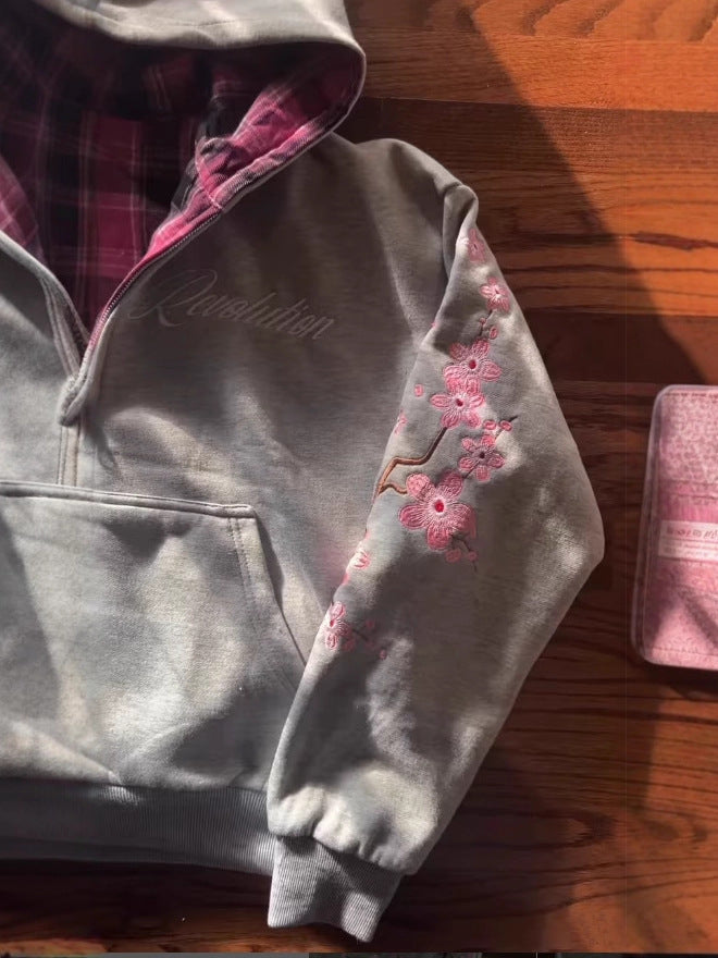 Reversible Letter Embroidery Hooded Sweatshirt