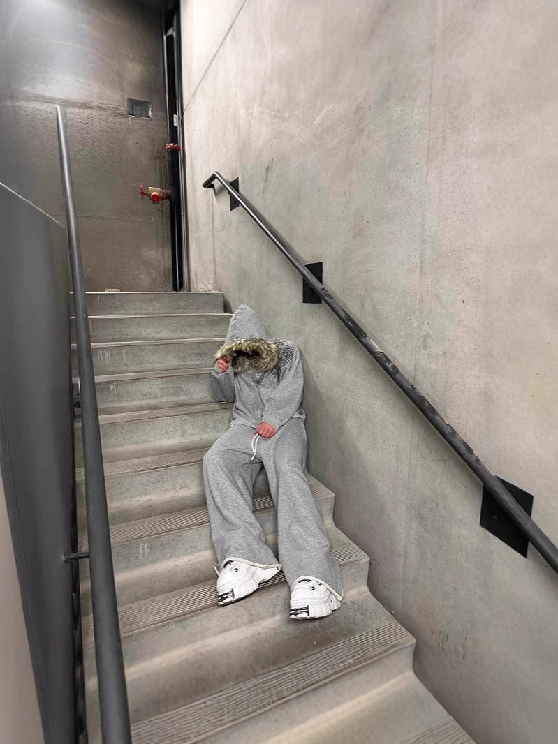 Fluffy Printed Pullover Hoodie