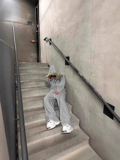 Fluffy Printed Pullover Hoodie