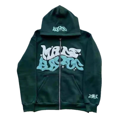 Zip Front Graphic Print Hoodie