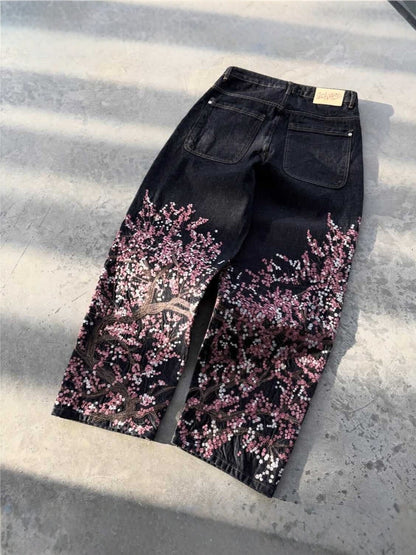 Japanese Style 3D Printed Cherry Blossom Casual Pants