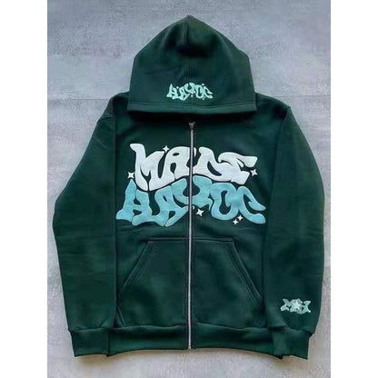 Zip Front Graphic Print Hoodie