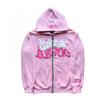 Zip Front Graphic Print Hoodie