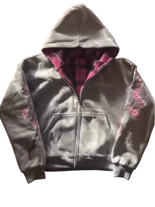 Reversible Letter Embroidery Hooded Sweatshirt