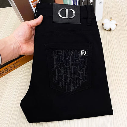 Men's Embroidered Slim-Fit Stretch Jeans