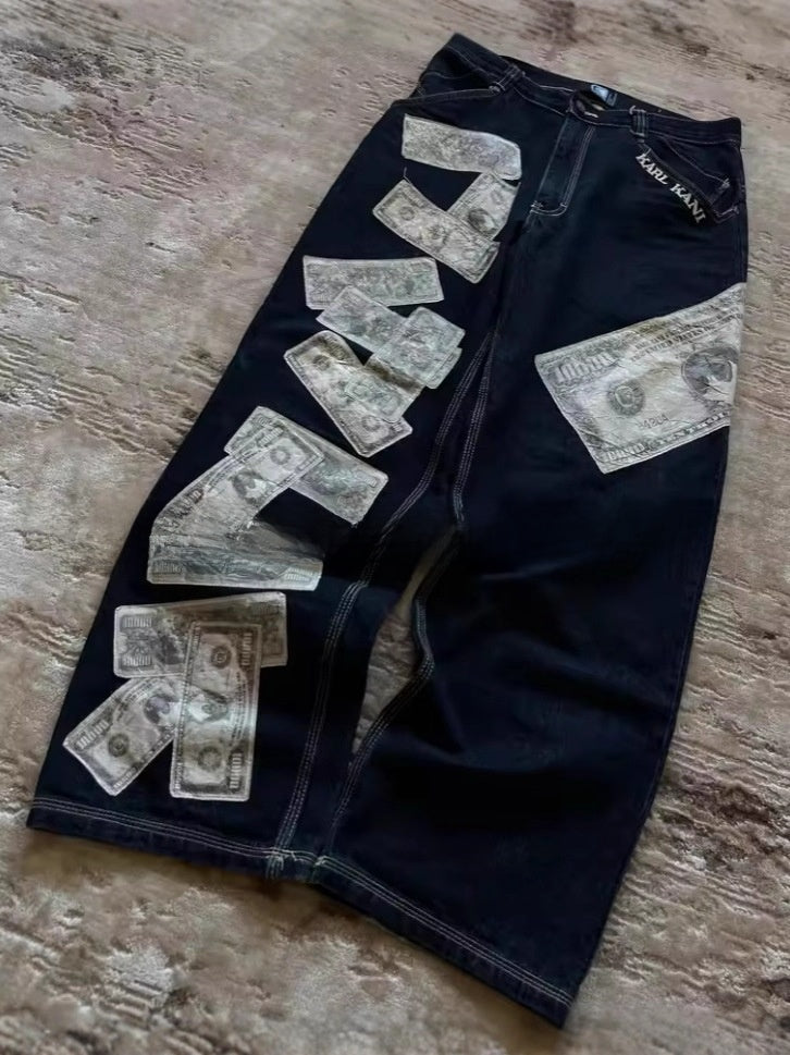 Printed Denim Trousers