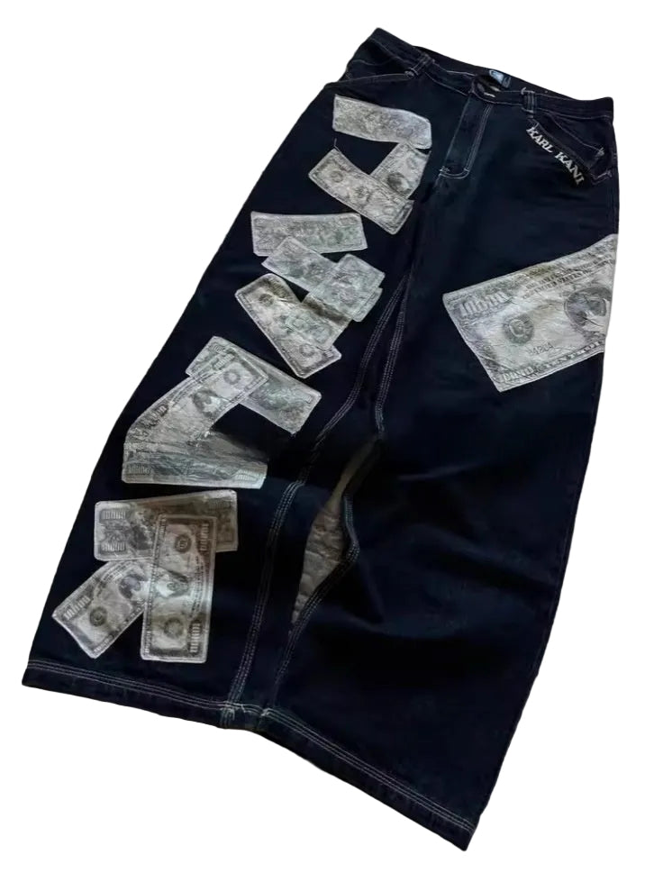 Printed Denim Trousers
