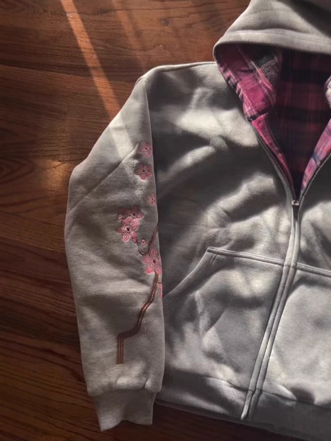 Reversible Letter Embroidery Hooded Sweatshirt