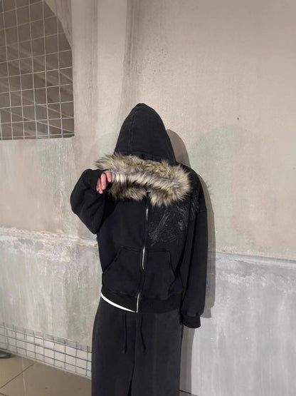 Fluffy Printed Pullover Hoodie